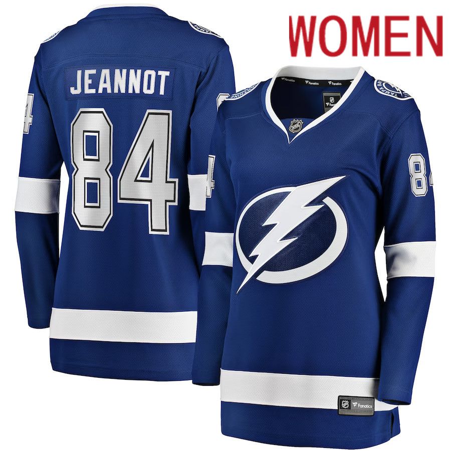 Women Tampa Bay Lightning #84 Tanner Jeannot Fanatics Branded Blue Home Breakaway NHL Jersey